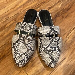 Snake print flat mules